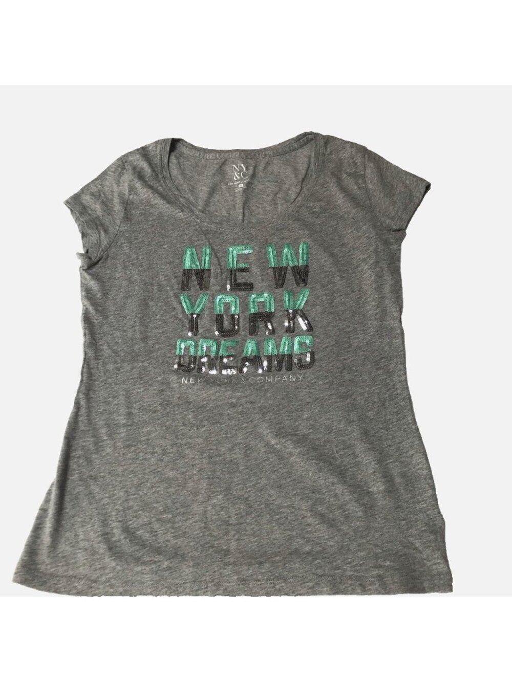 New York Company Top Womens Medium T Shirt Sequin Logo McBling Y2K Grunge Bling